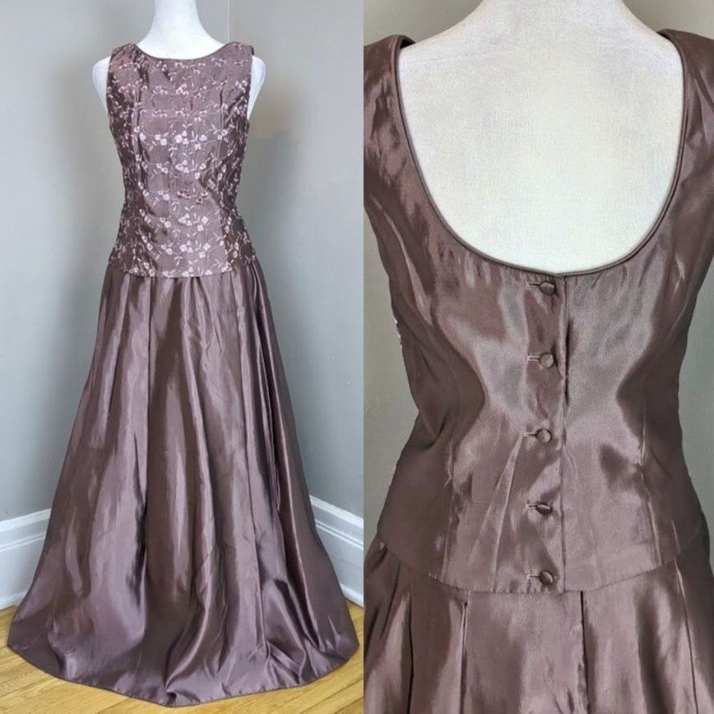 Vintage 90s Scott McClintock Two Piece Formal Prom Metallic Top and Skirt Size 4
